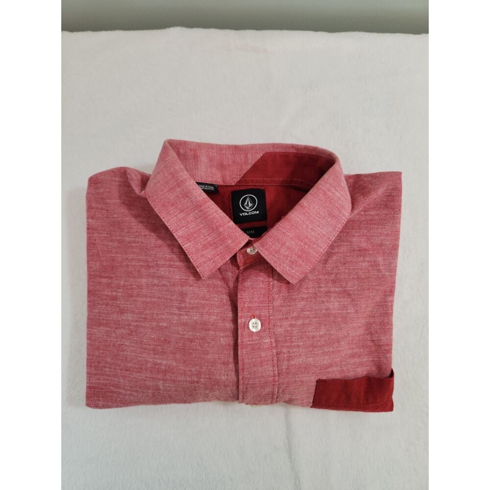 Volcom Shirt Mens Medium Red Short Sleeve Classic Skate Asymmetrical Party